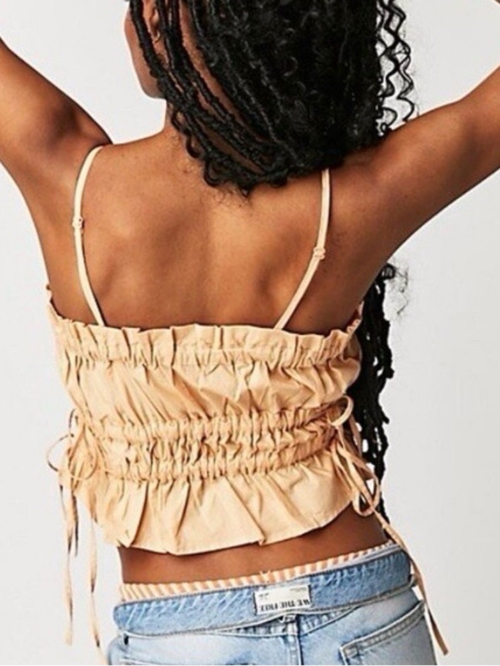 Free People Peach Ruched Gabby Tube Crop Top Smock Top Cami Size XS